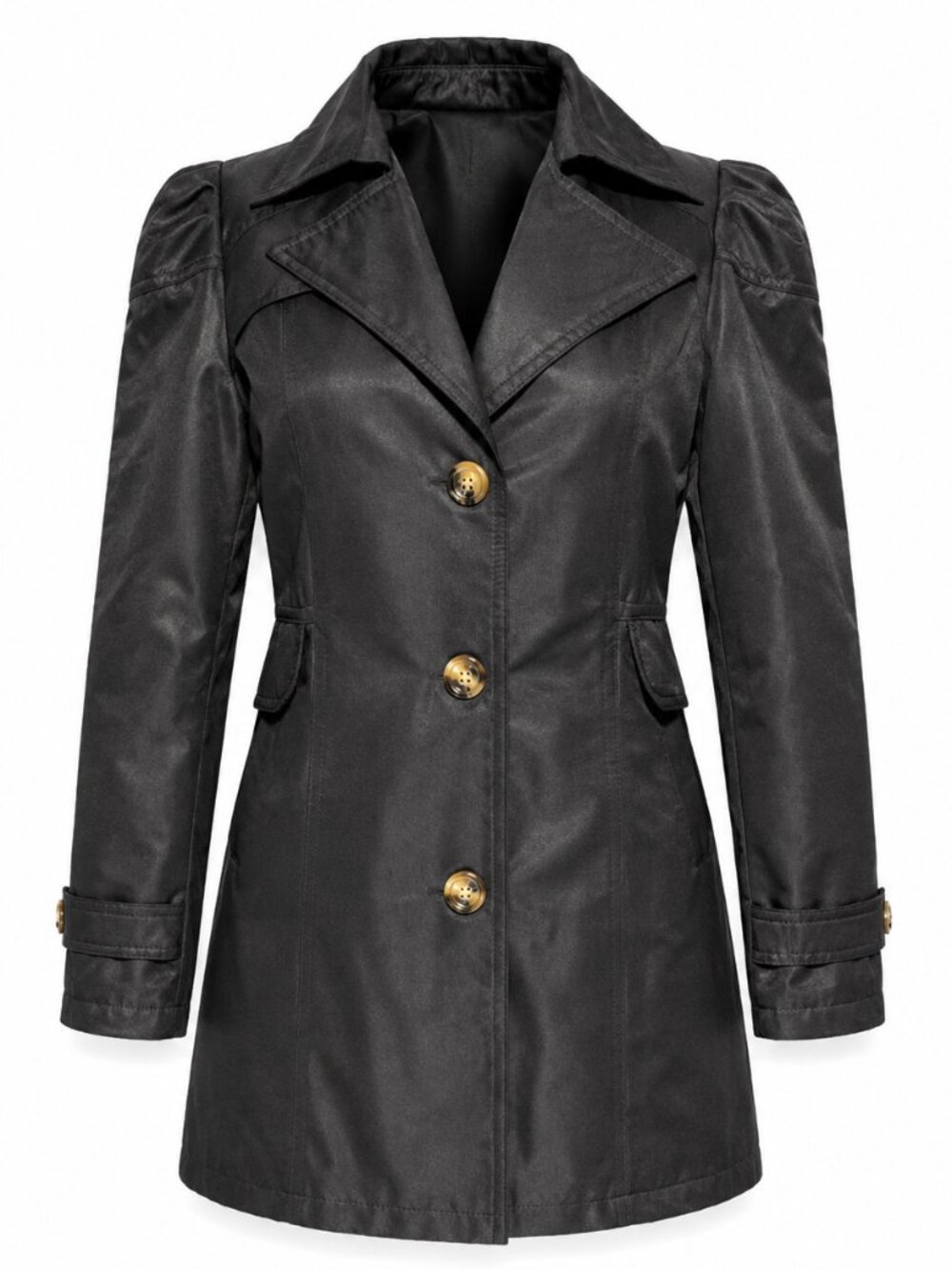 Women's Black Tailored Trench Coat Classic Lightweight New | 32